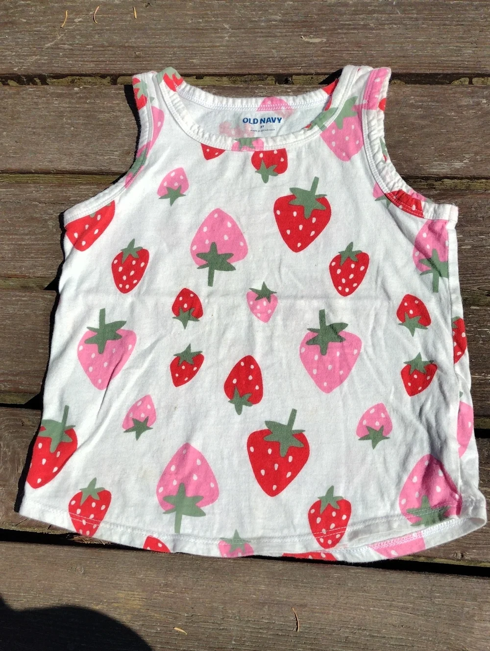 Old Navy,Set Of 3, Size5T,Girls' Pink & Navy Floral & Strawberry Tank Tops -